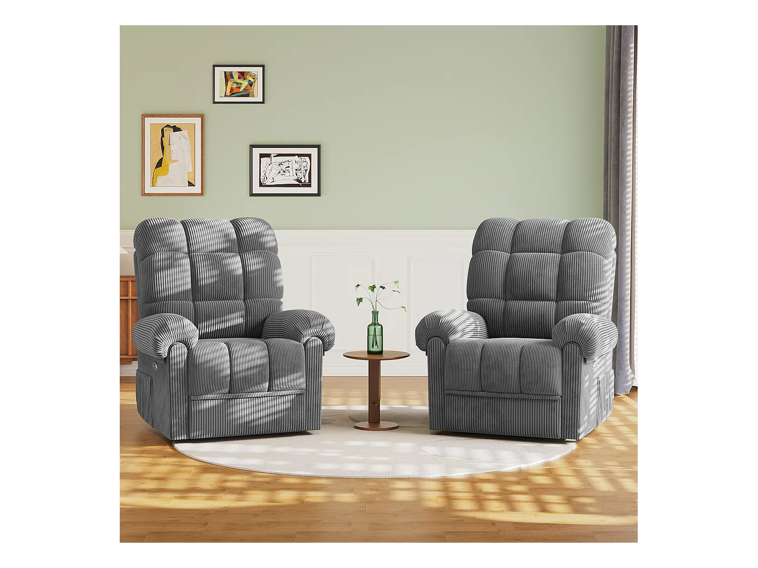 Fauteuil Relax Fauteuil électrique en Velours Côtelé,Fauteuil à loisirs Réglable avec USB,Dossier Réglable,Anti-statique avec Repose Pieds - 96x97x104cm Gris