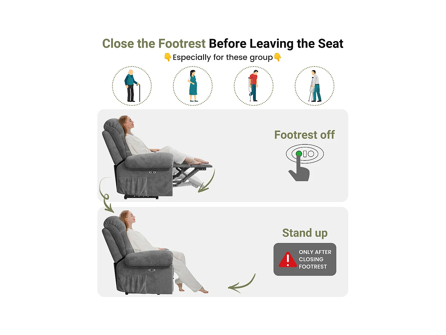 Relax fauteuil Elektrische corduroy fauteuil, verstelbare vrijetijdsfauteuil met USB, verstelbare rugleuning, antistatisch met voetsteun - 96x97x104cm grijs