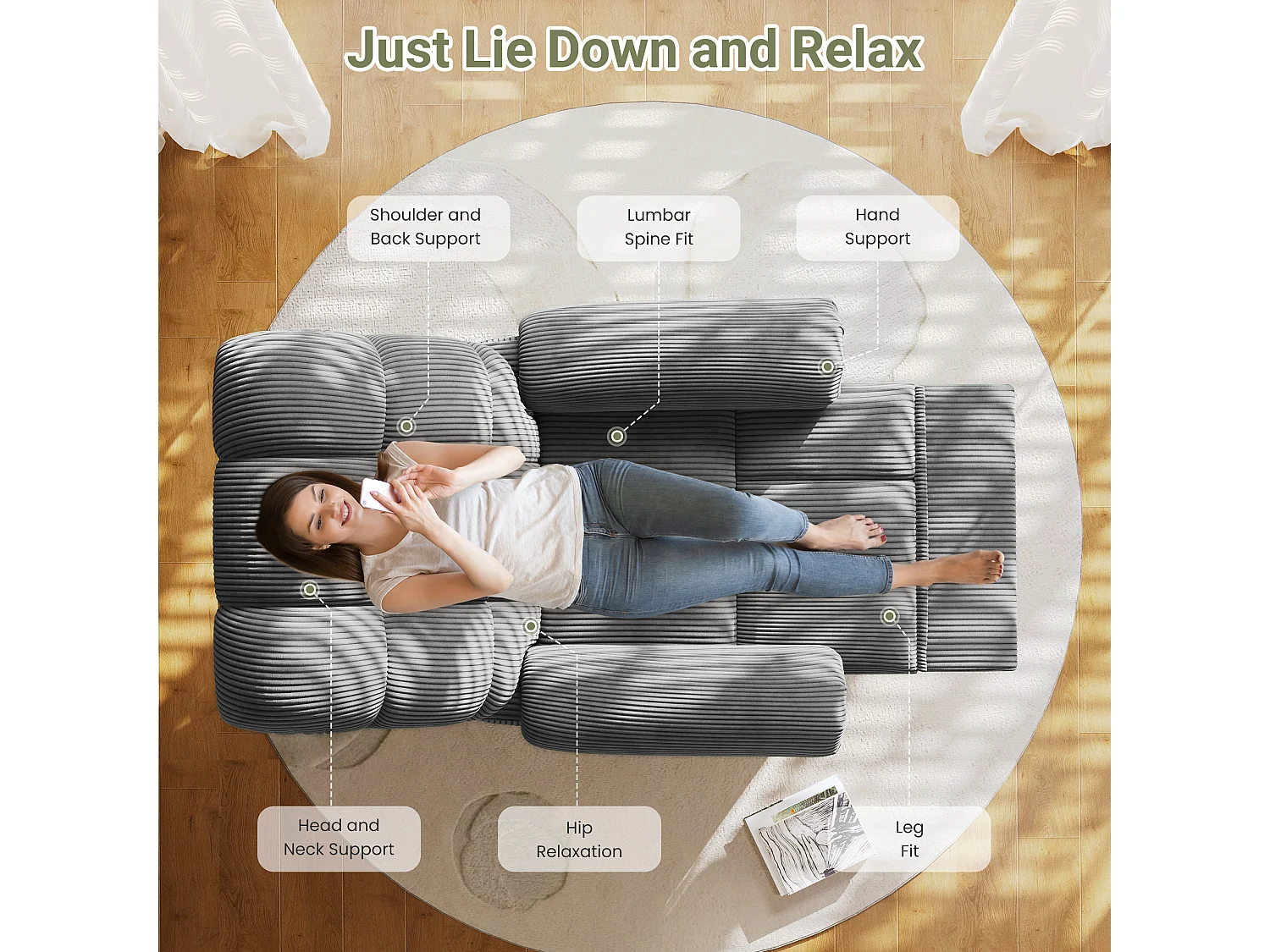 Fauteuil Relax Fauteuil électrique en Velours Côtelé,Fauteuil à loisirs Réglable avec USB,Dossier Réglable,Anti-statique avec Repose Pieds - 96x97x104cm Gris