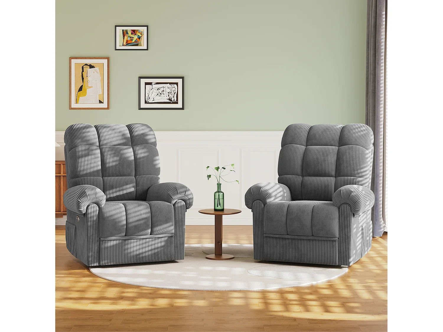 Fauteuil Relax Fauteuil électrique en Velours Côtelé,Fauteuil à loisirs Réglable avec USB,Dossier Réglable,Anti-statique avec Repose Pieds - 96x97x104cm Gris