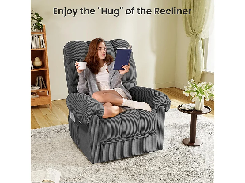 Relax fauteuil Elektrische corduroy fauteuil, verstelbare vrijetijdsfauteuil met USB, verstelbare rugleuning, antistatisch met voetsteun - 96x97x104cm grijs