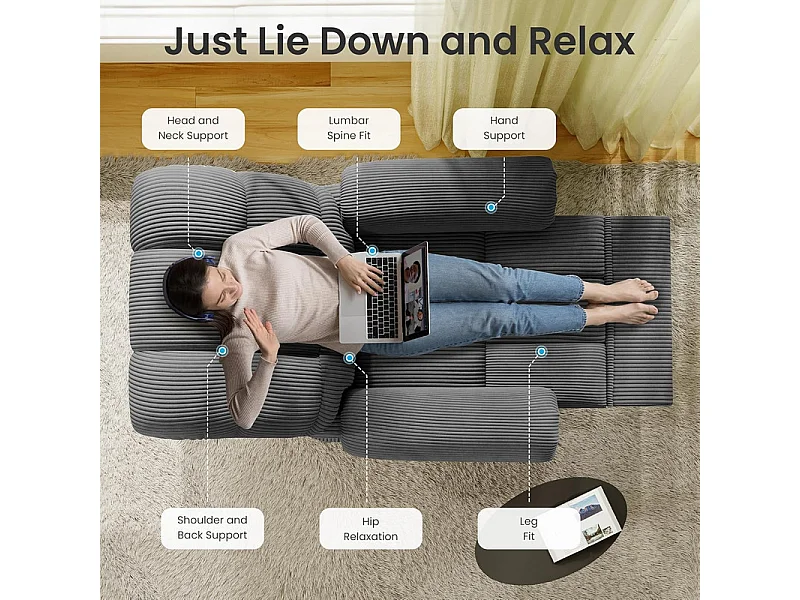 Relax fauteuil Elektrische corduroy fauteuil, verstelbare vrijetijdsfauteuil met USB, verstelbare rugleuning, antistatisch met voetsteun - 96x97x104cm grijs