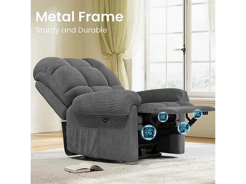 Relax fauteuil Elektrische corduroy fauteuil, verstelbare vrijetijdsfauteuil met USB, verstelbare rugleuning, antistatisch met voetsteun - 96x97x104cm grijs
