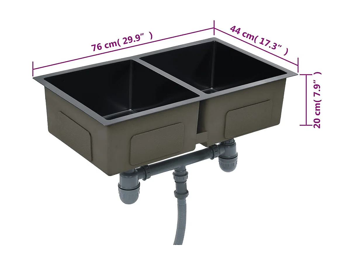 Hicksville  Lavello da Cucina Lavorato a Mano Nero in Acciaio Inox