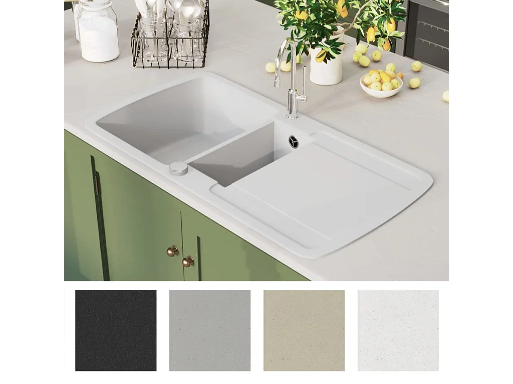 Delgany  Évier de cuisine Granit Double lavabo Blanc