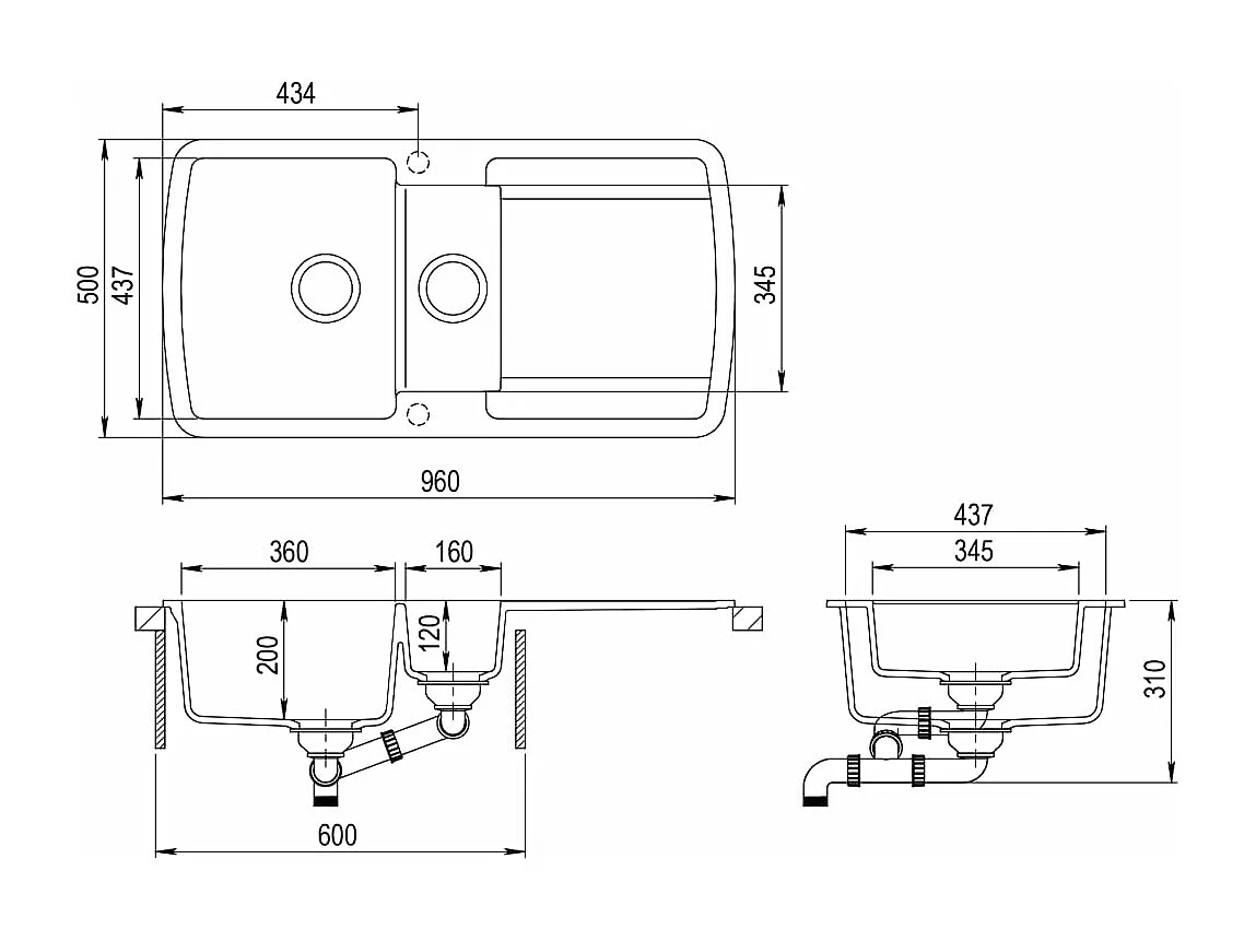 Delgany  Évier de cuisine Granit Double lavabo Blanc