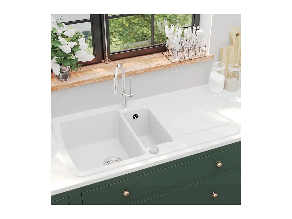 Delgany  Gootsteen dubbele bakken graniet wit