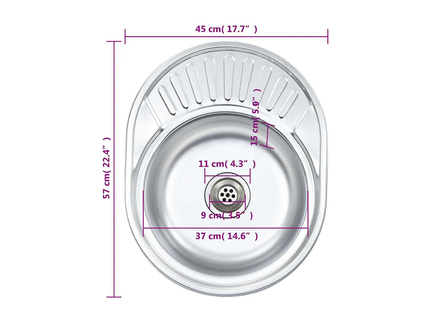 Helene Marie  Gootsteen met afvoer en zwanenhals ovaal roestvrij staal