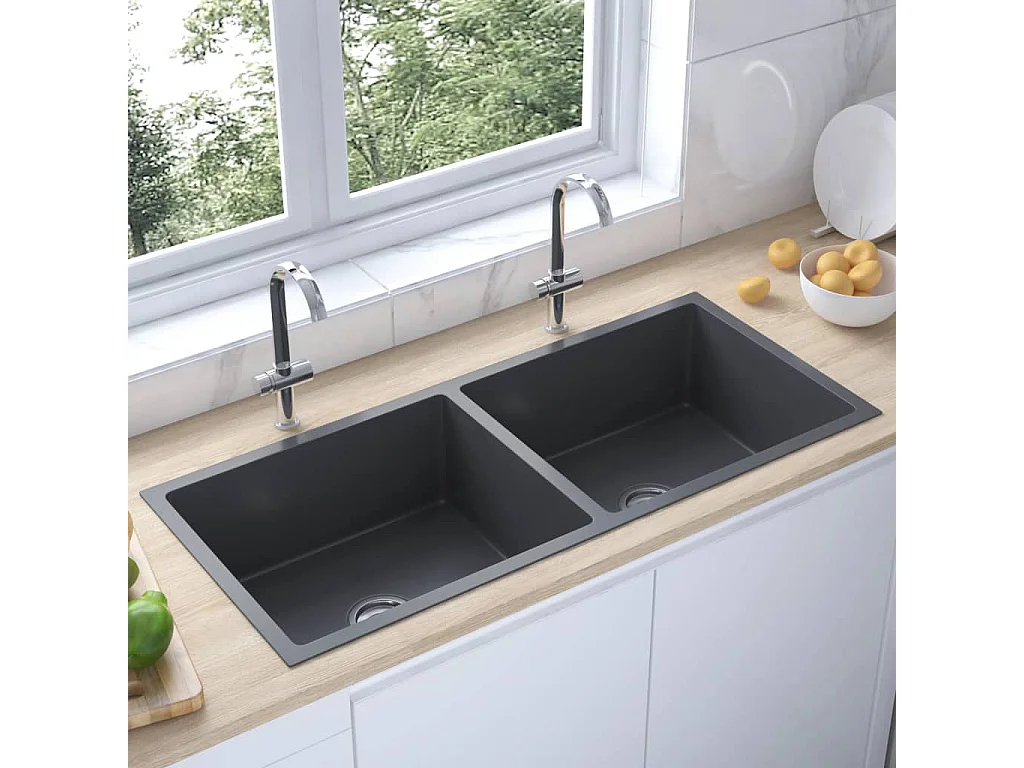 Hicksville  Lavello da Cucina Artigianale Nero in Acciaio Inox