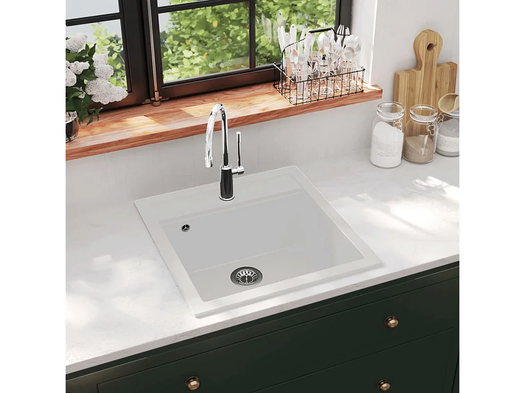 Herlaug  Évier de cuisine Granit Seul lavabo Blanc