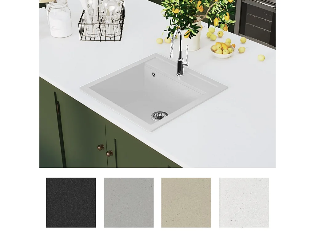 Herlaug  Évier de cuisine Granit Seul lavabo Blanc