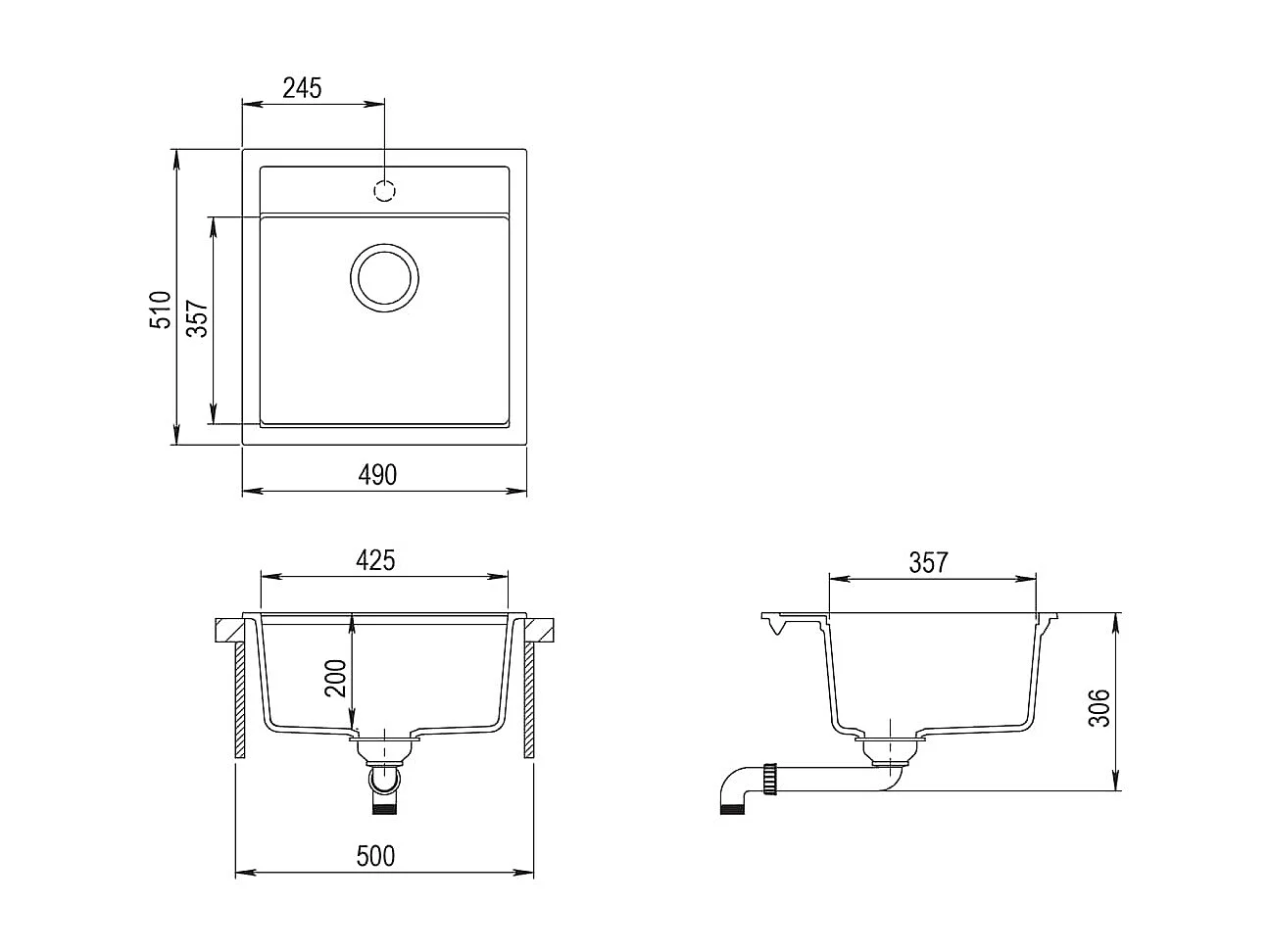 Herlaug  Évier de cuisine Granit Seul lavabo Blanc