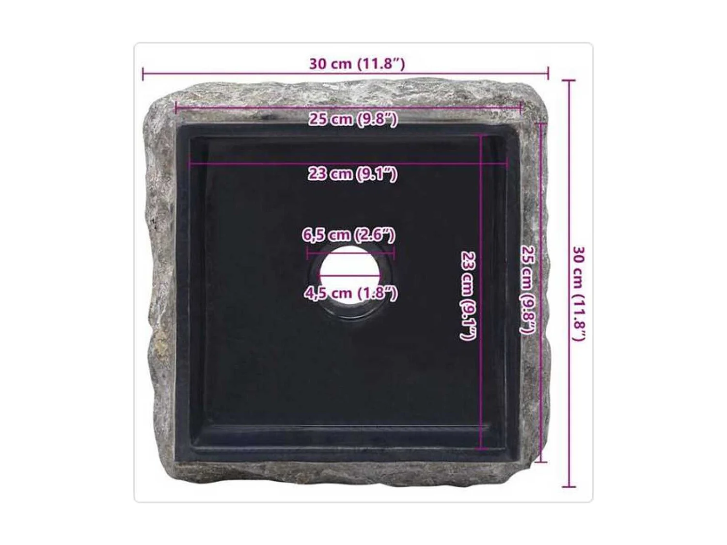 Hilmi  Lavandino Nero 30x30x13 cm in Marmo