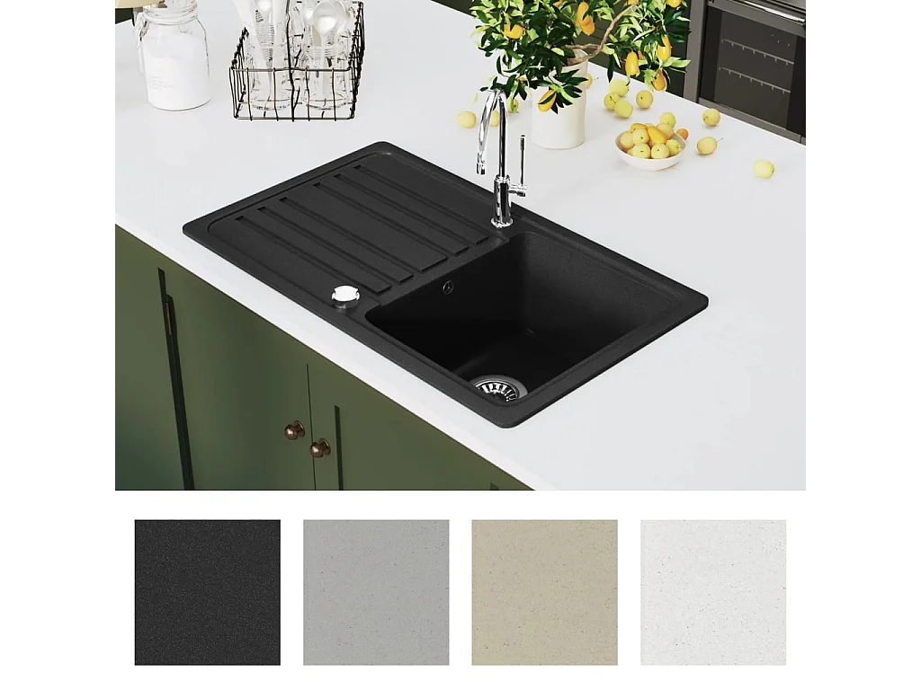 Sesto San Giovanni  Évier de cuisine en granite avec égouttoir réversible Noir