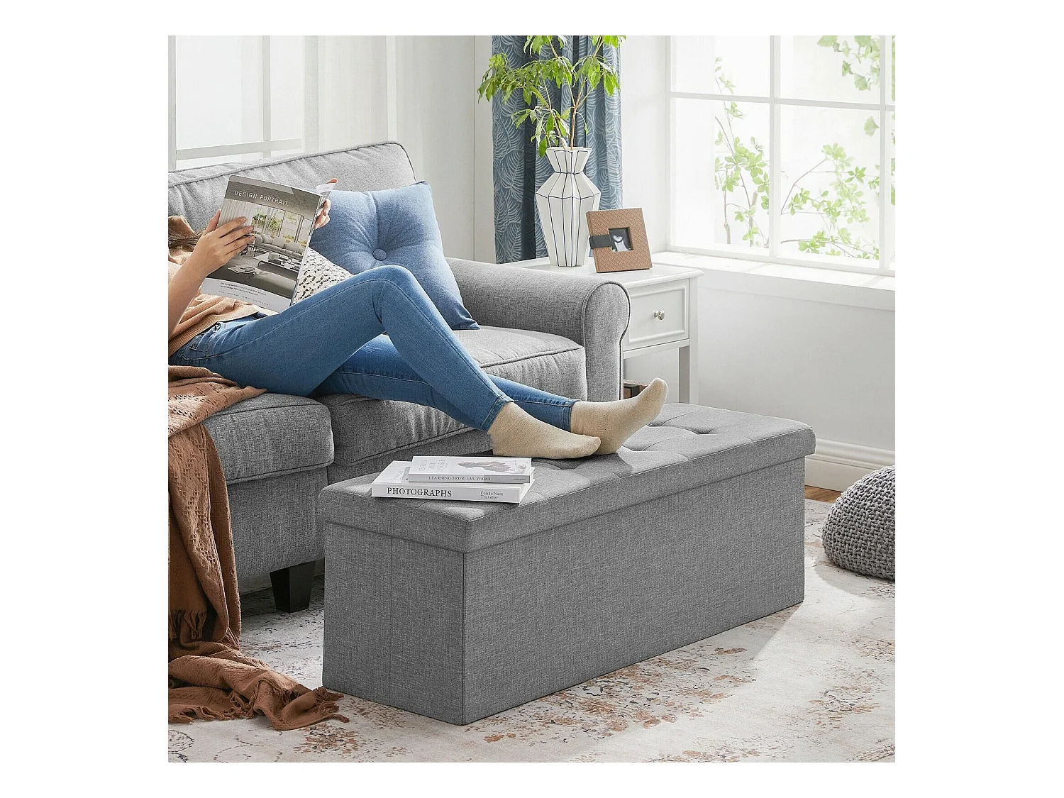 Bank Polyester Polyester Faltbarer Polyesterbox - 110 x 38 x 38 cm - hellgrau