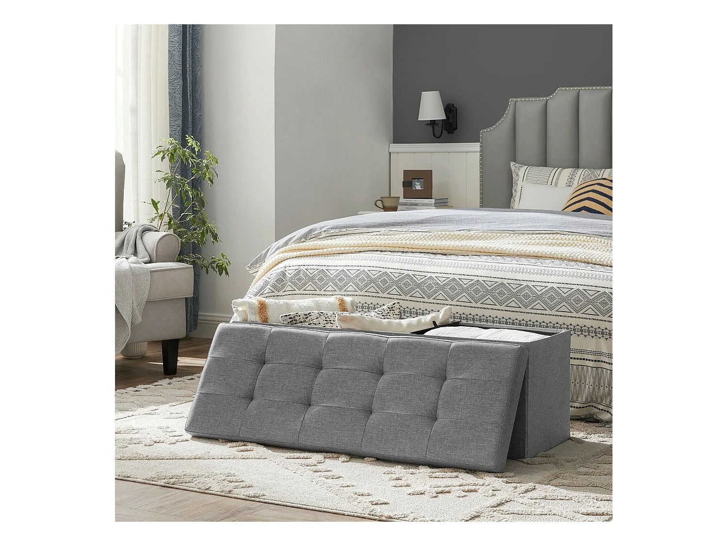 Bankkruk Polyester Opbergdoos Opvouwbare Commode - 110x38x38cm - Lichtgrijs