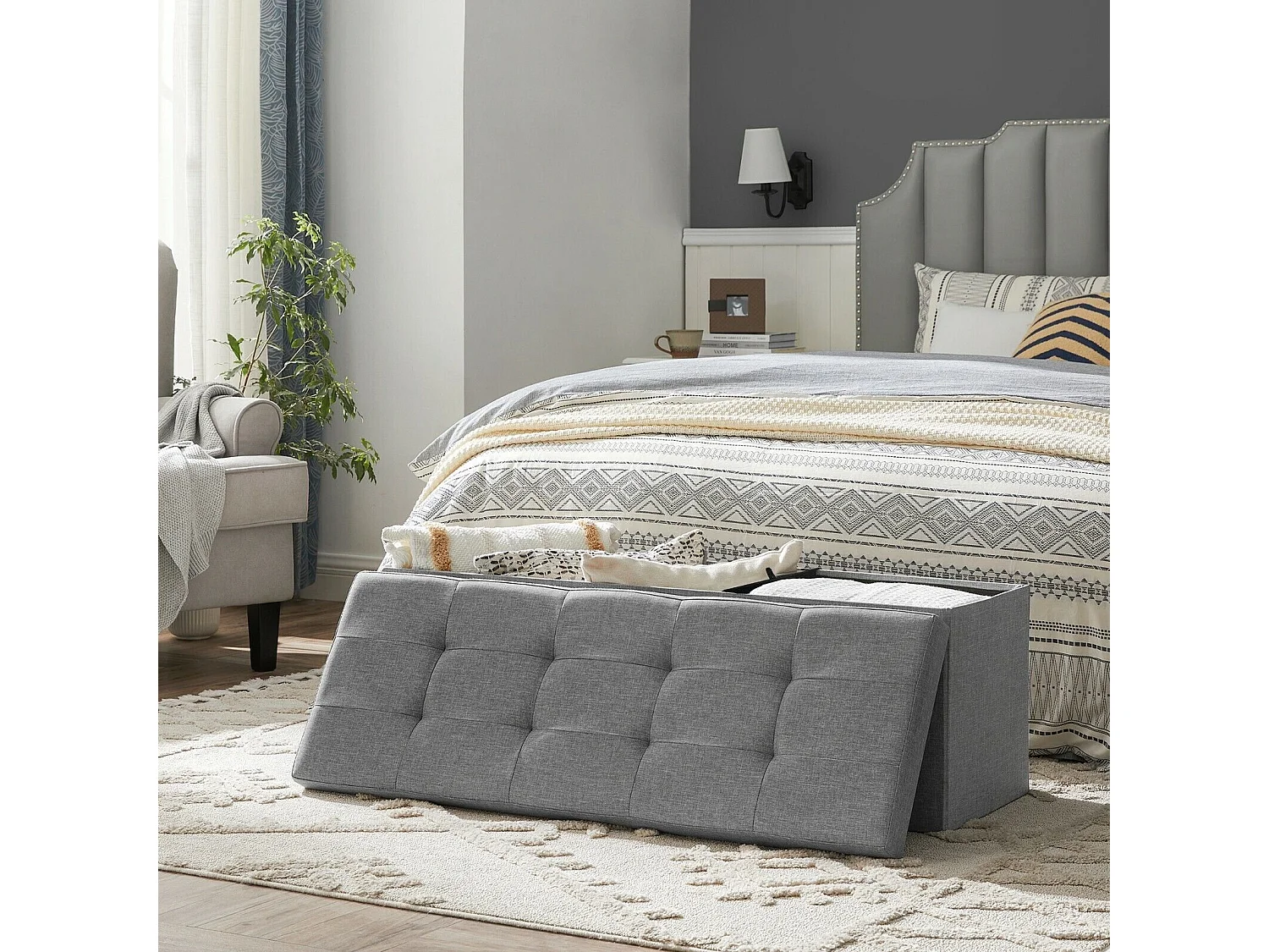 Bankkruk Polyester Opbergdoos Opvouwbare Commode - 110x38x38cm - Lichtgrijs