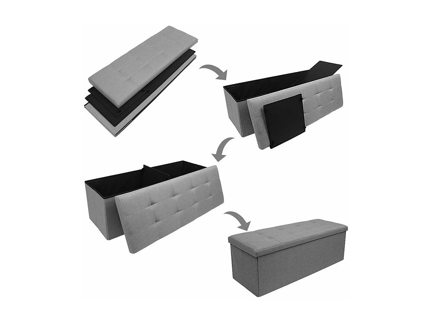 Banc Tabouret Boîte de Rangement Polyester Commode Pliable - 110x38x38cm - Gris Clair