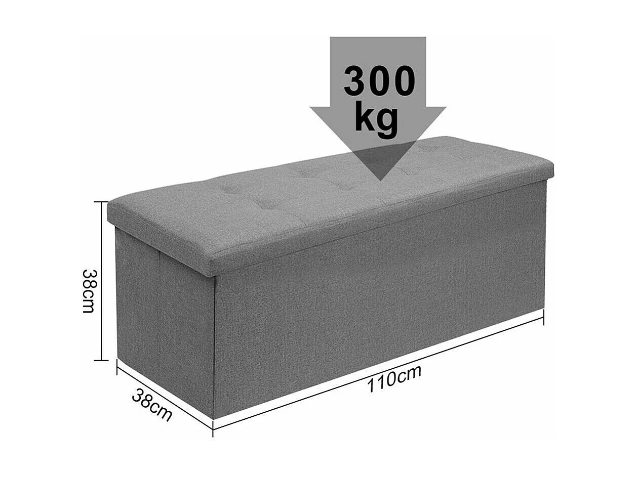 Banc Tabouret Boîte de Rangement Polyester Commode Pliable - 110x38x38cm - Gris Clair