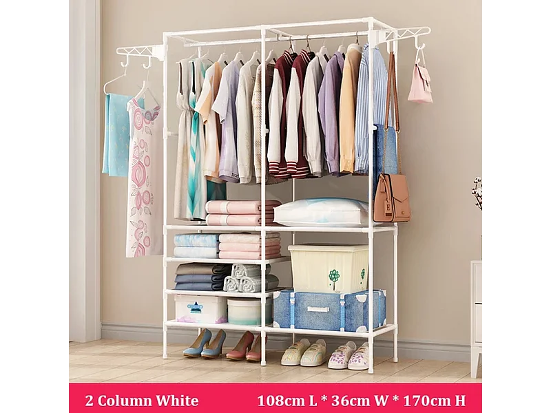 Porte Manteau à Double Tringles Moderne avec Crochets,Portant,Vêtements Penderie,Vestiaire 108x36x170cm - Blanc