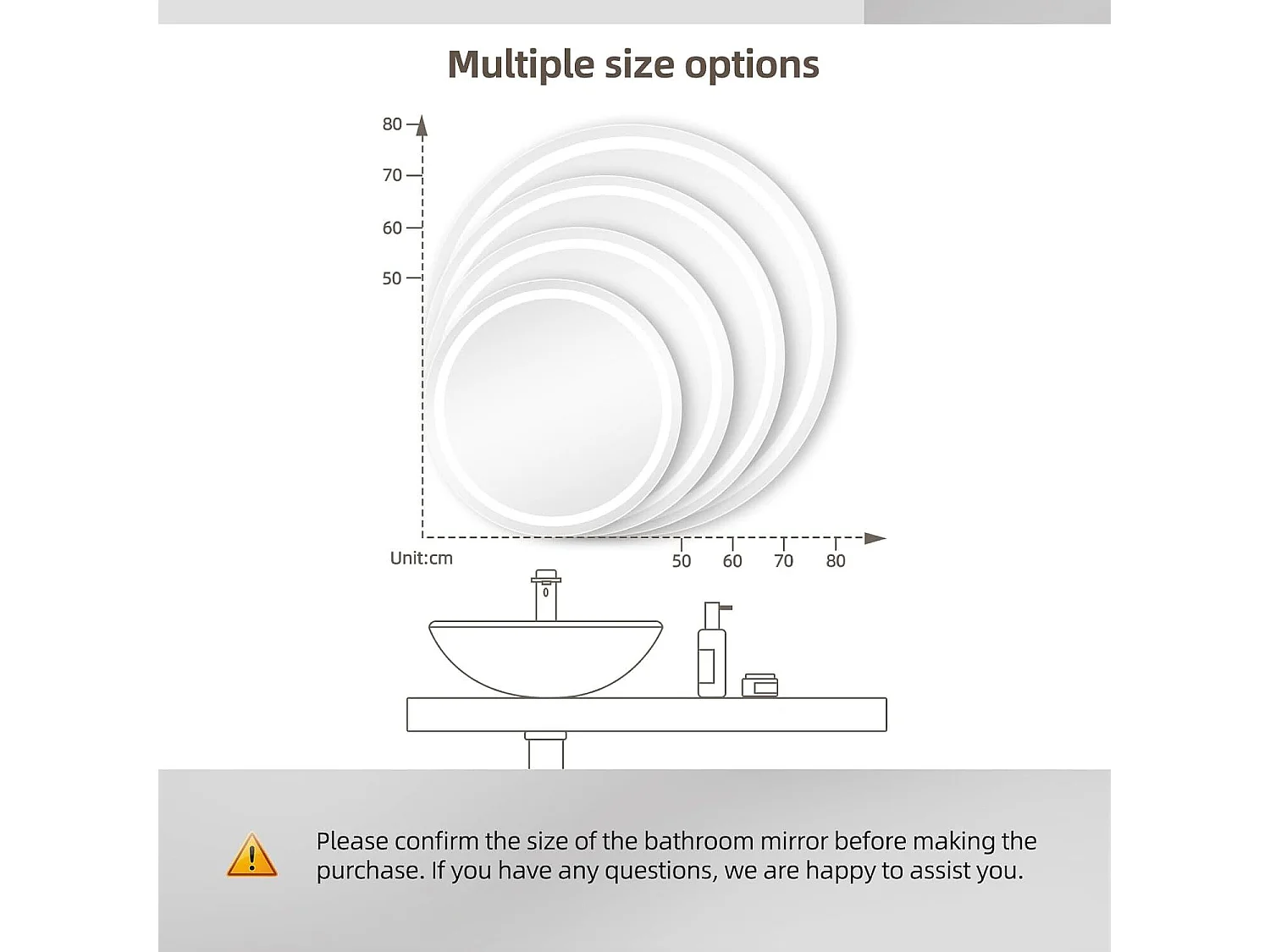 Miroir rond avec éclairage,Miroir de salle de bain LED avec interrupteur tactile,anti-buée,Blanc 60 x 60 cm