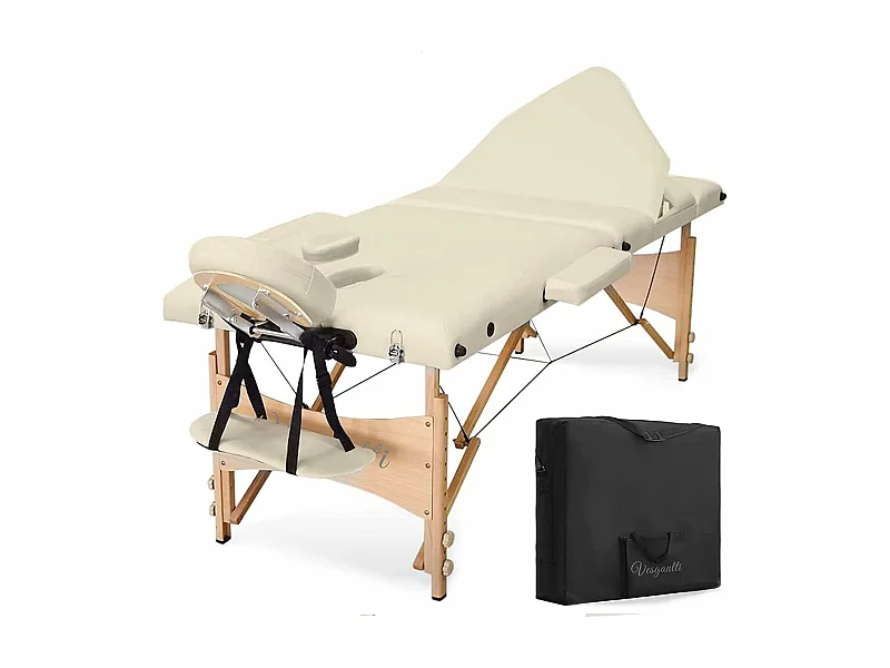 Massage Tisch Massage Klappende Holzmassage 3 Abschnitte Professionelle Bettkosmetik Ästhetik Einstellbare Höhe 215 x 60 cm - Beige