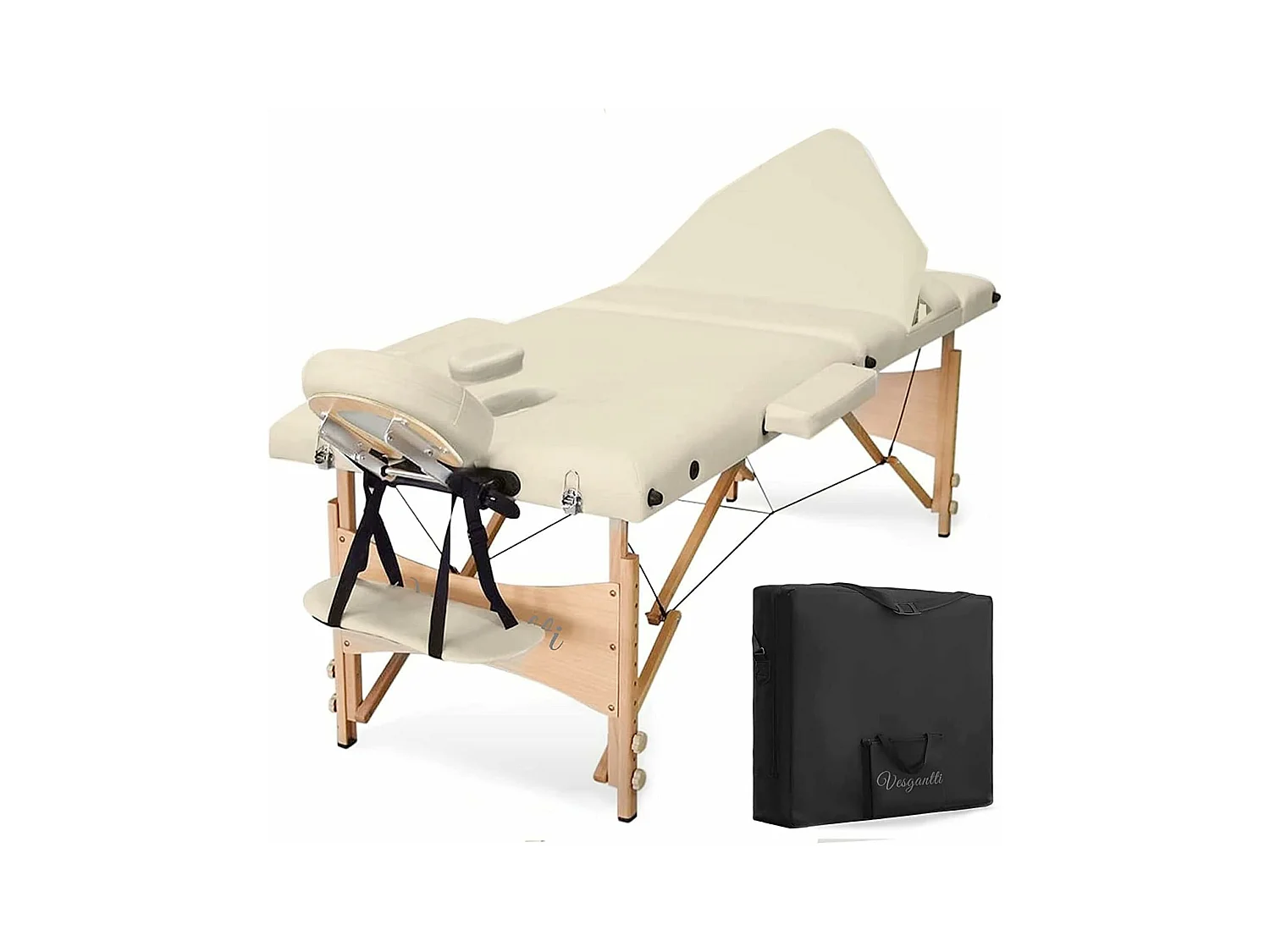 Table de massage Canapé de Massage Pliante Bois 3 Sections Lit Professionnel Cosmétique Esthetique Hauteur Réglable 215x60cm - Beige