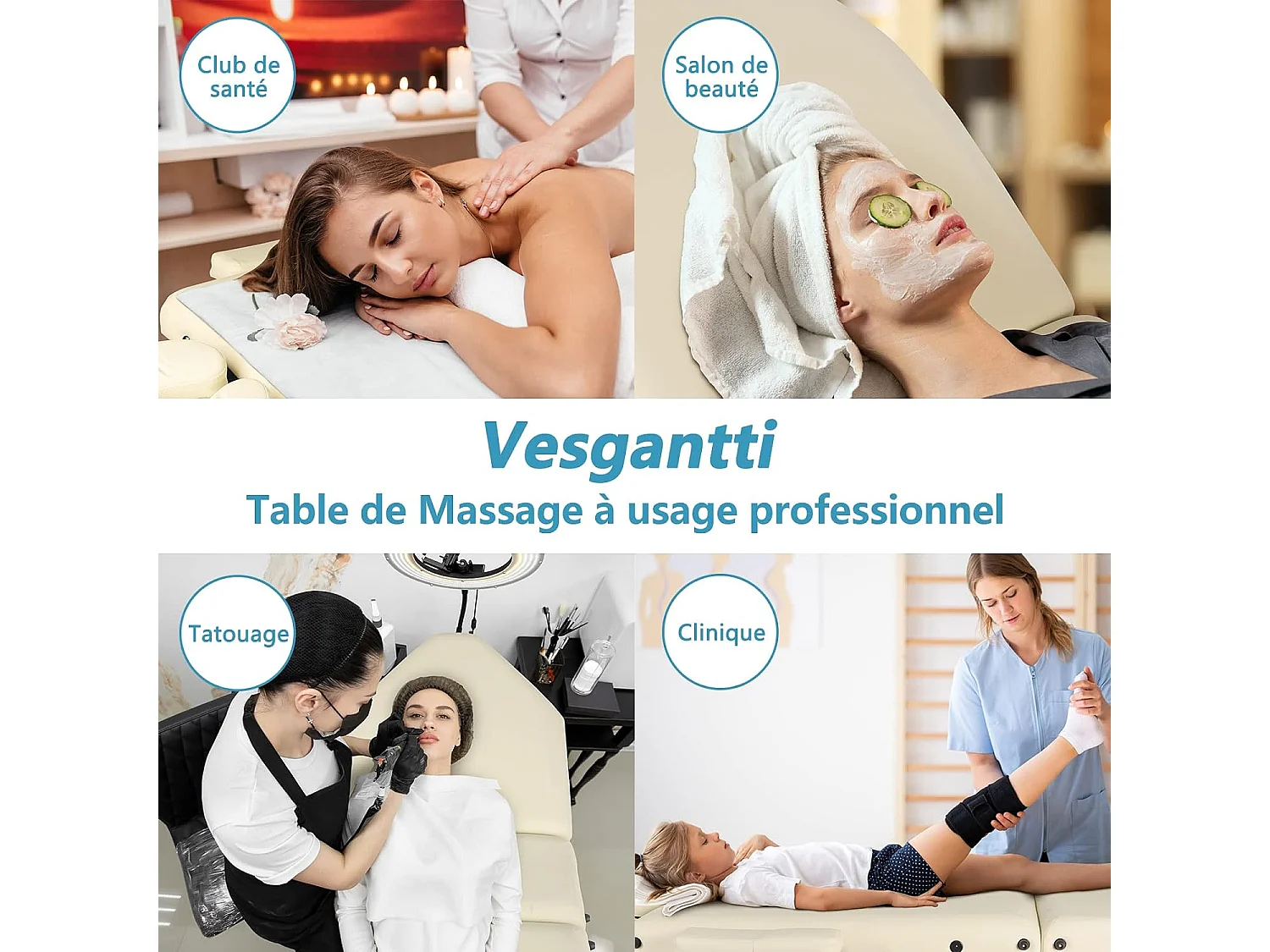 Table de massage Canapé de Massage Pliante Bois 3 Sections Lit Professionnel Cosmétique Esthetique Hauteur Réglable 215x60cm - Beige