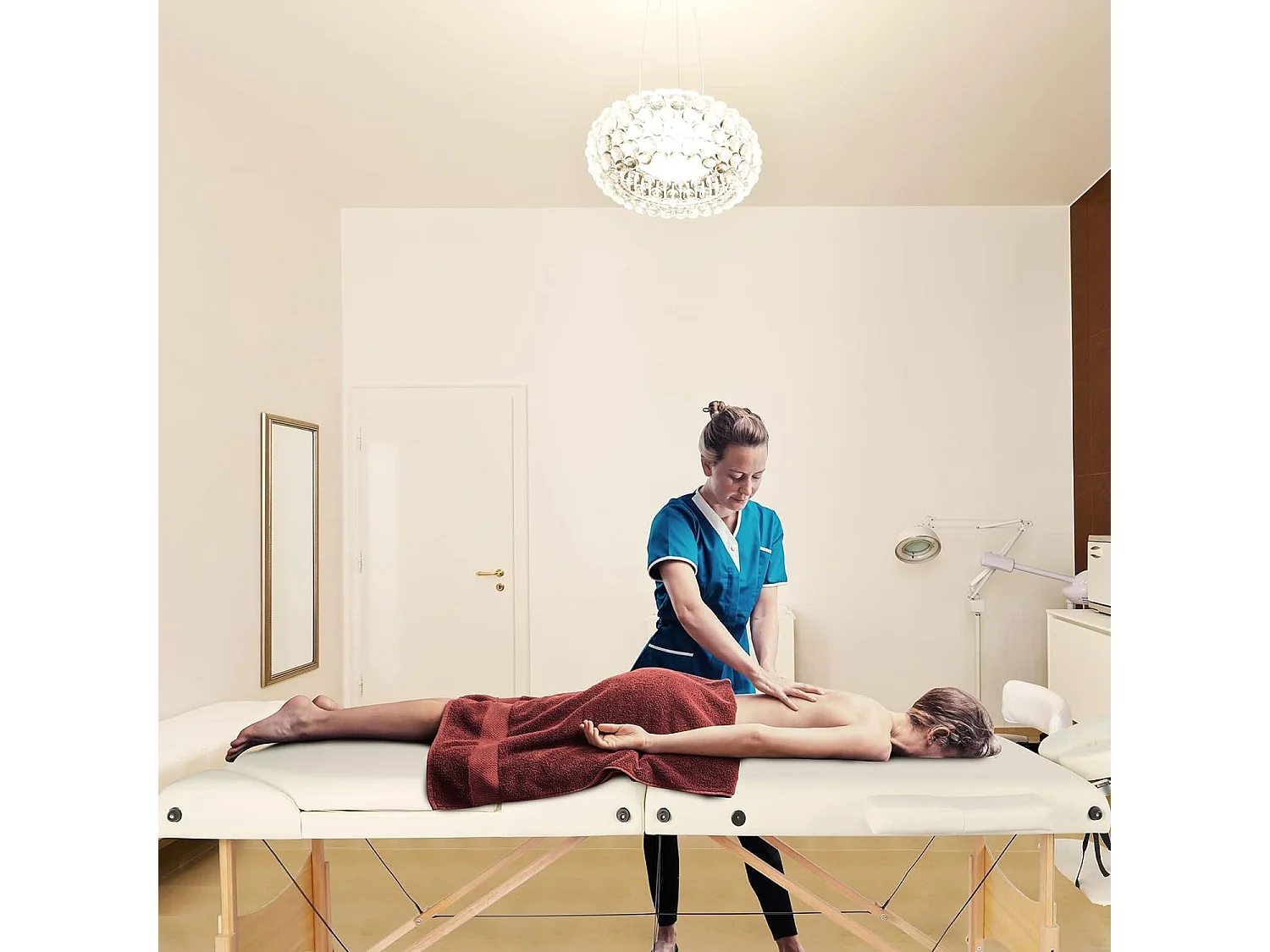 Table de massage Canapé de Massage Pliante Bois 3 Sections Lit Professionnel Cosmétique Esthetique Hauteur Réglable 215x60cm - Beige