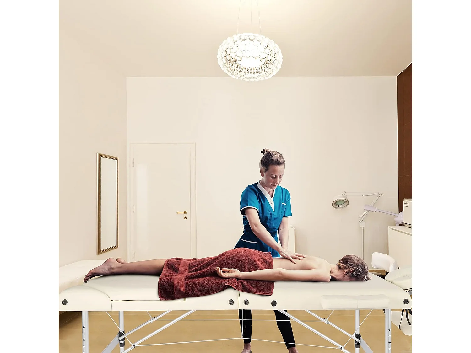 Massagetafel Vouwbank Aluminium 3 Zones Professioneel Esthetisch Cosmetisch Bed In Hoogte Verstelbaar Met Draagtas - Beige