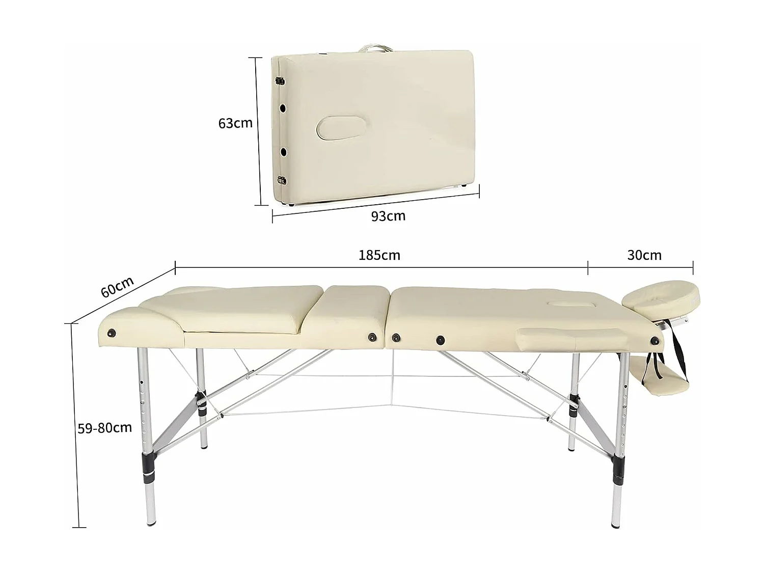 Massagetafel Vouwbank Aluminium 3 Zones Professioneel Esthetisch Cosmetisch Bed In Hoogte Verstelbaar Met Draagtas - Beige