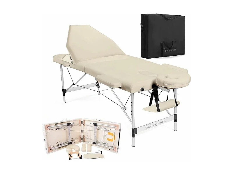 Massagetafel Vouwbank Aluminium 3 Zones Professioneel Esthetisch Cosmetisch Bed In Hoogte Verstelbaar Met Draagtas - Beige