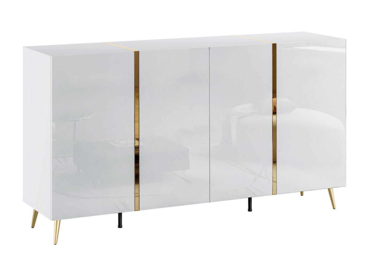 Sideboard mit 4 Türen - 158 cm - Weiß glänzend & Goldfarben - MARZIALO günstig online kaufen