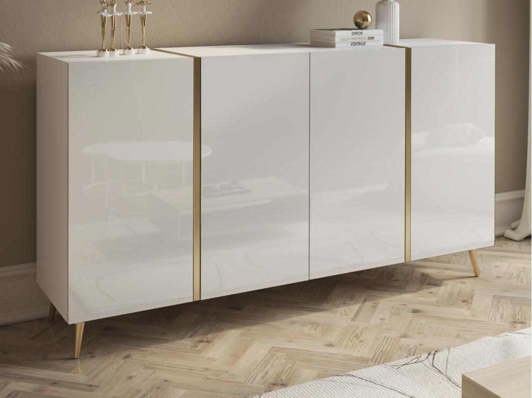 Buffet avec 4 portes - 158 cm - Blanc brillant et doré - MARZIALO
