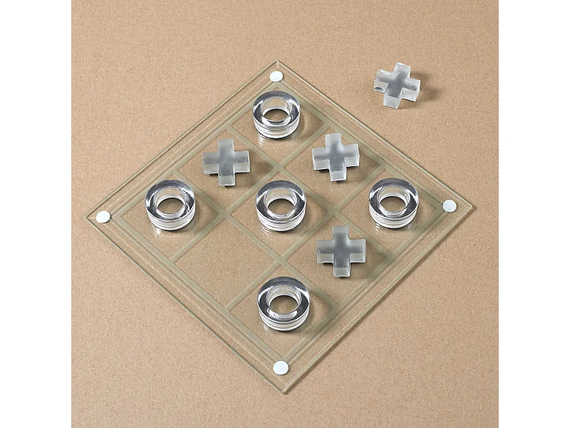 Jeu Du Tic Tac Toe En Verre Blanc, Noir