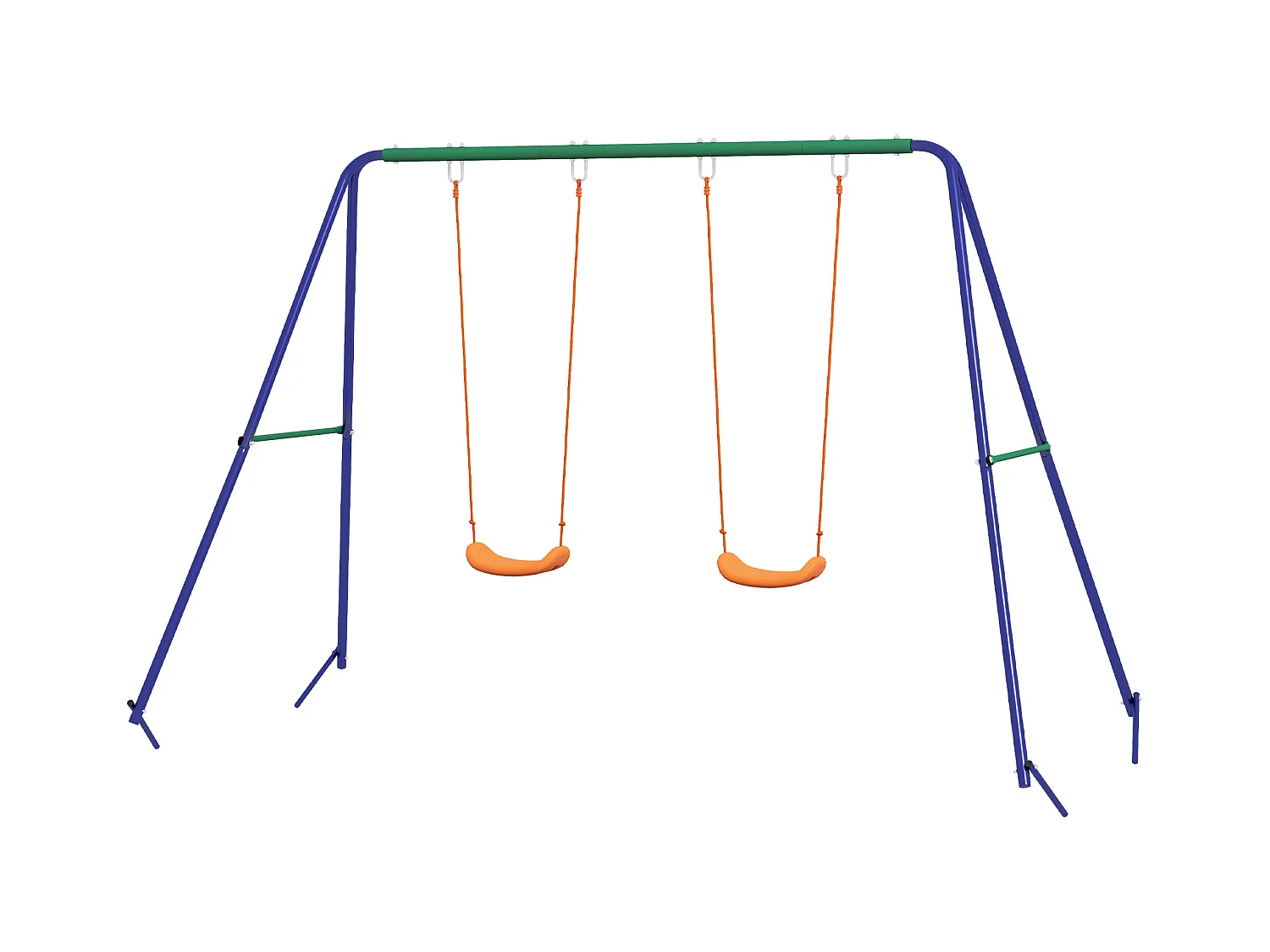 Balançoire 2 agrès portique avec 2 balançoires dim. 2,69L x 1,6l x 1,8H m métal époxy anticorrosion vert bleu PP orange