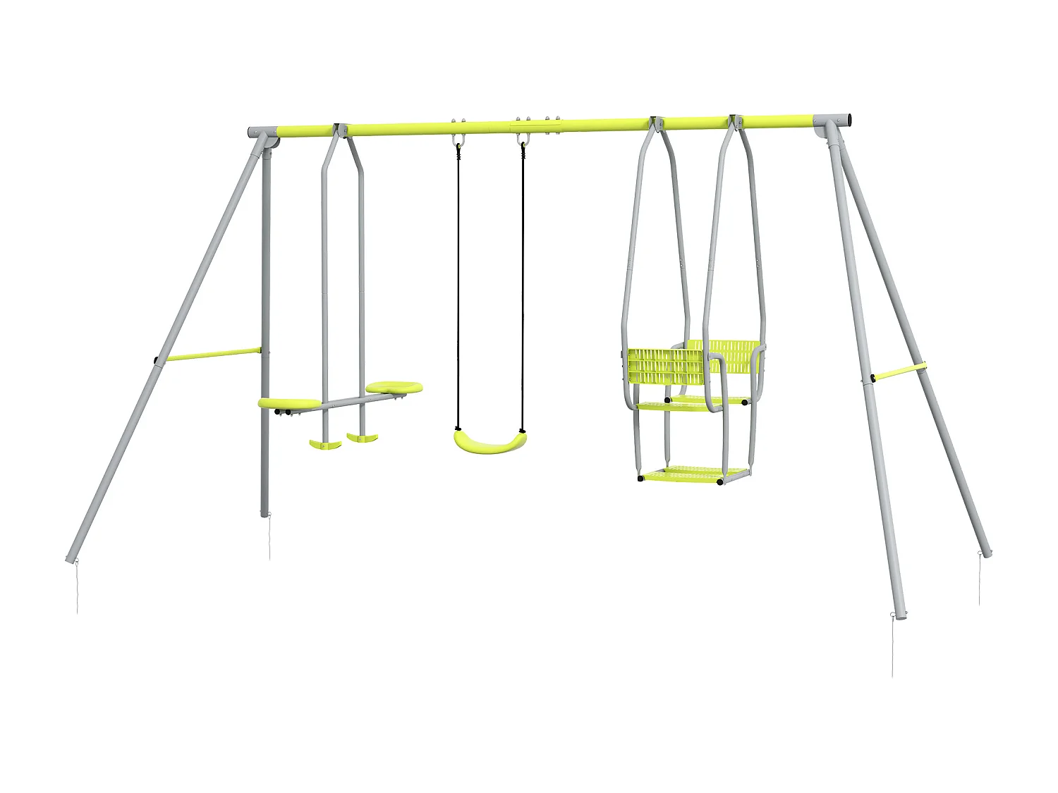 Balançoire 3 agrès portique 2 face à face et balançoire dim. 2,83L x 1,56l x 1,8H m métal époxy PE gris vert