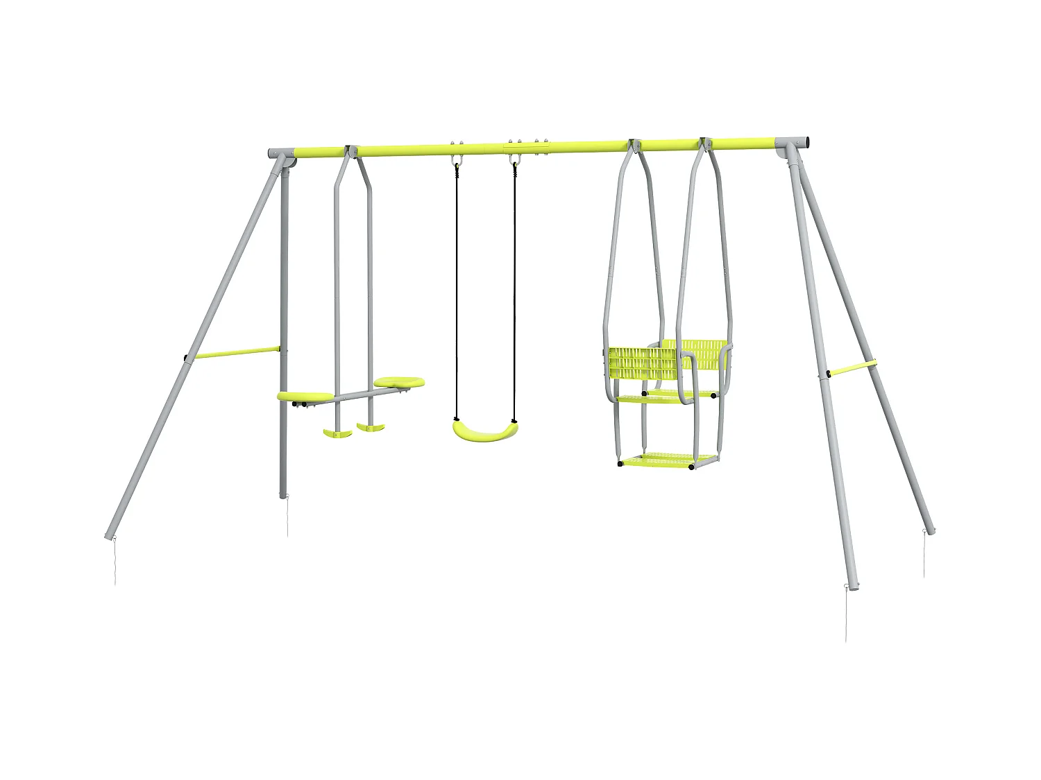 Balançoire 3 agrès portique 2 face à face et balançoire dim. 2,83L x 1,56l x 1,8H m métal époxy PE gris vert