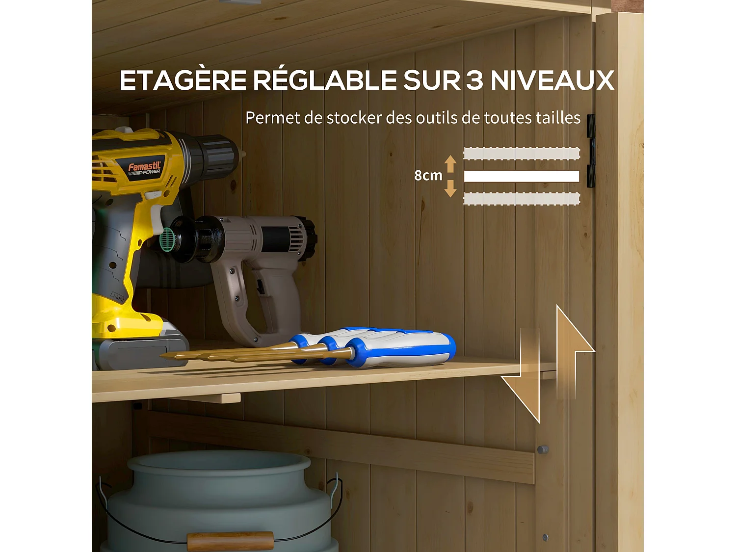 Armoire de jardin 2 portes croisillons étagère toit bitumé bois sapin pré-huilé