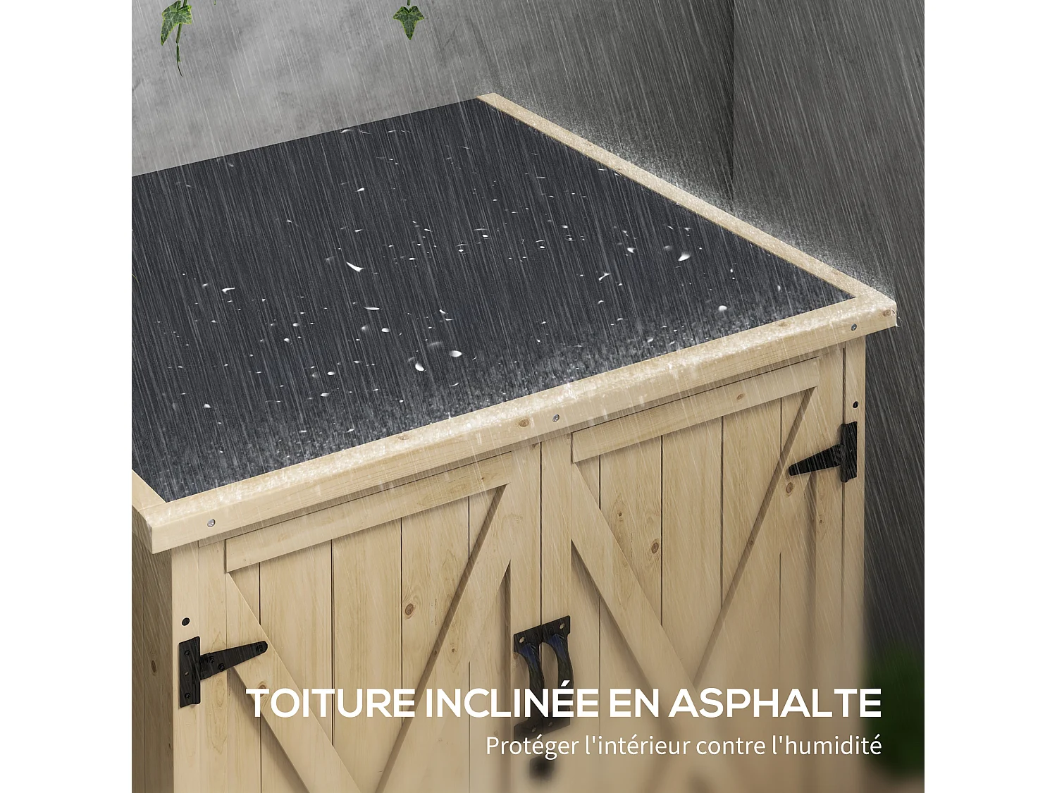 Armoire de jardin 2 portes croisillons étagère toit bitumé bois sapin pré-huilé
