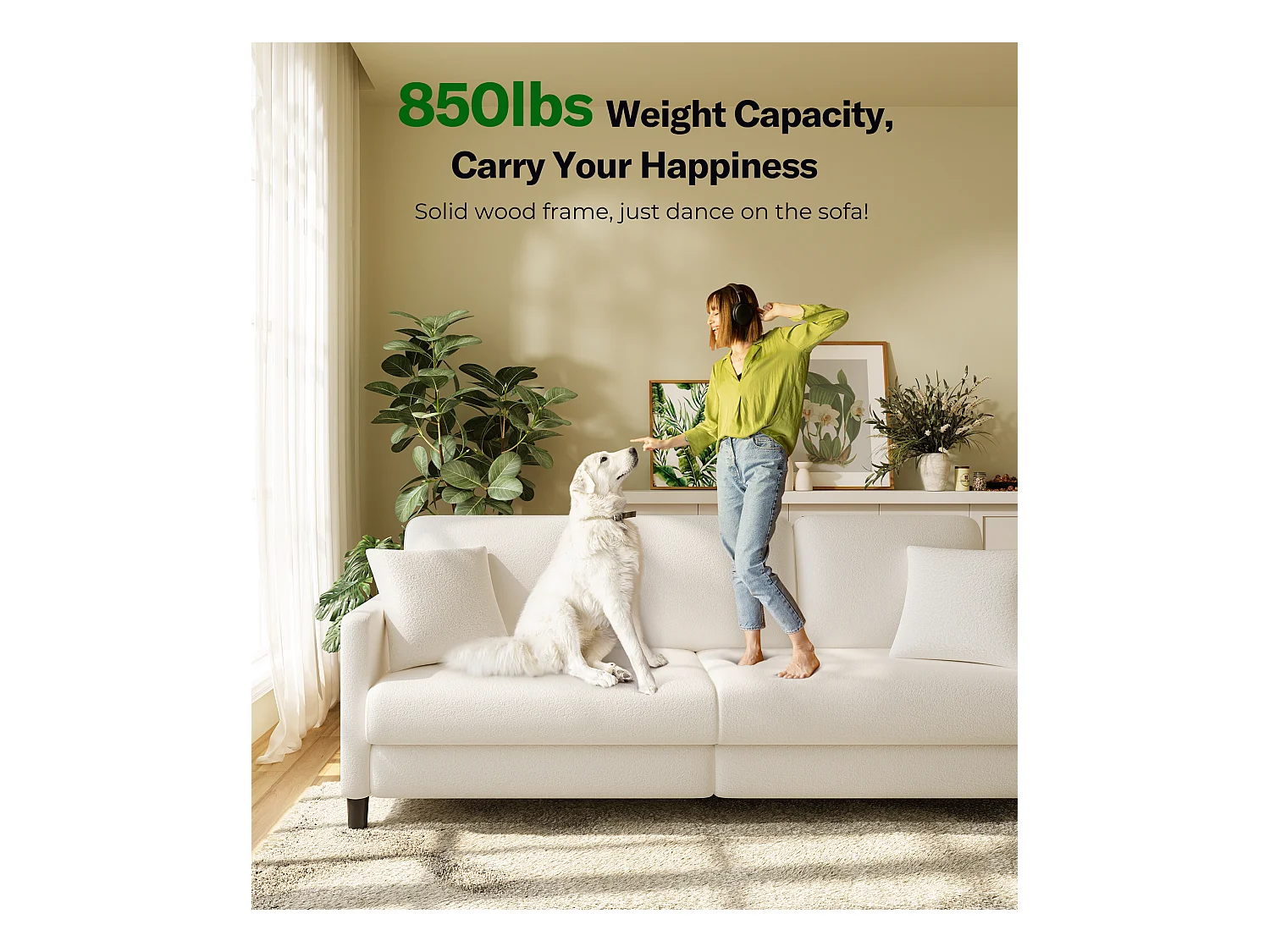 Divano da 3 -usatro in orsacchiotto, grande divano destro comfort in legno massiccio, ama con i braccioli, 210 x 79 x 89 cm - beige