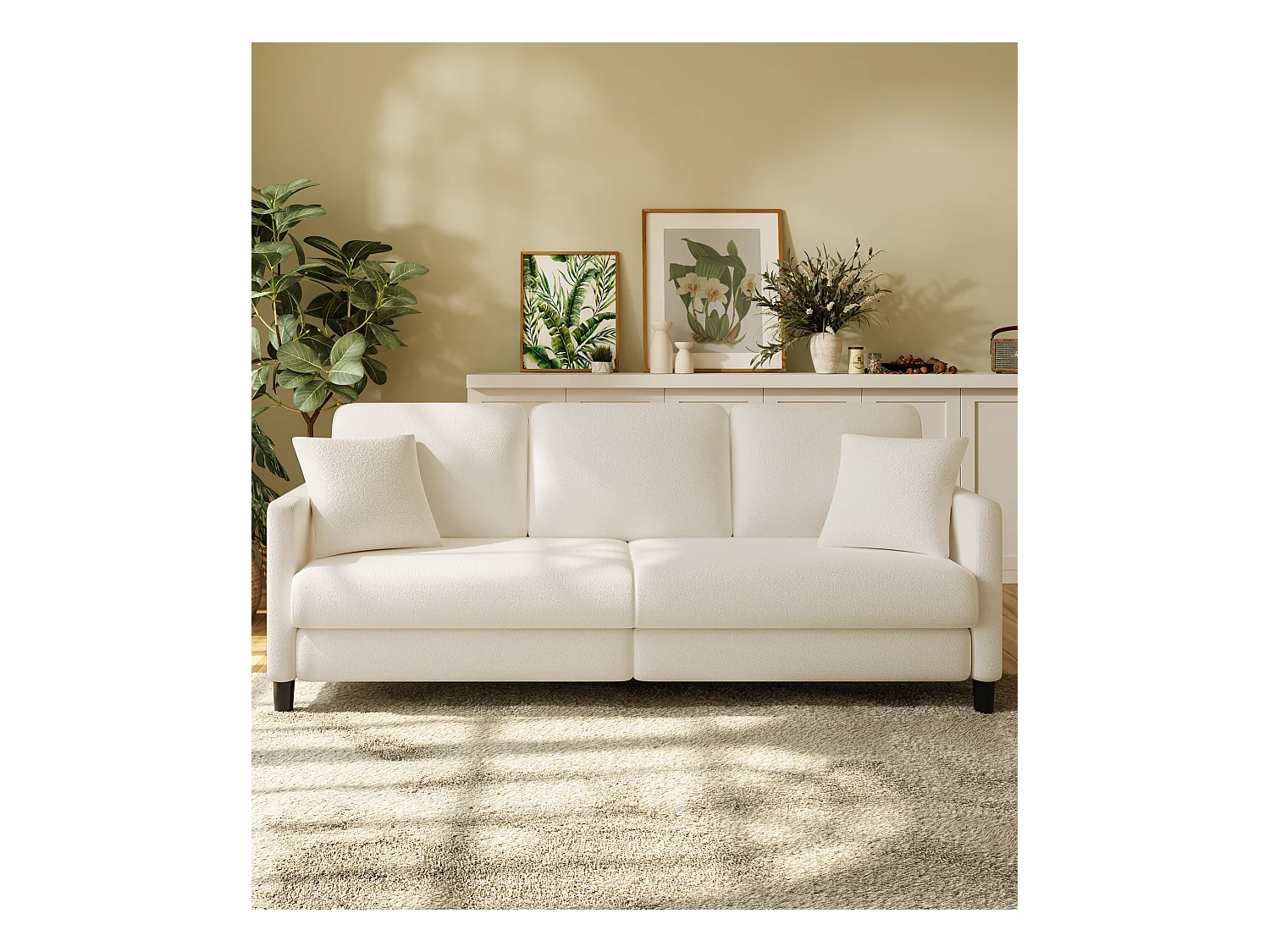 3 -Seerer -Sofa in Teddy Samt, großer rechter Sofa Komfort in festem Holz, Liebessitz mit Armlehnen, 210 x 79 x 89 cm - Beige - Beige