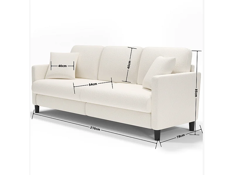 3-zitsbank van teddyfluweel, grote comfortabele rechte bank van massief hout, loveseat met armleuningen, 210 x 79 x 89 cm - Beige