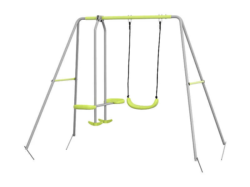Balançoire 2 agrès portique avec balançoire et face à face dim. 2,55L x 1,6l x 1,8H m métal époxy PE gris vert
