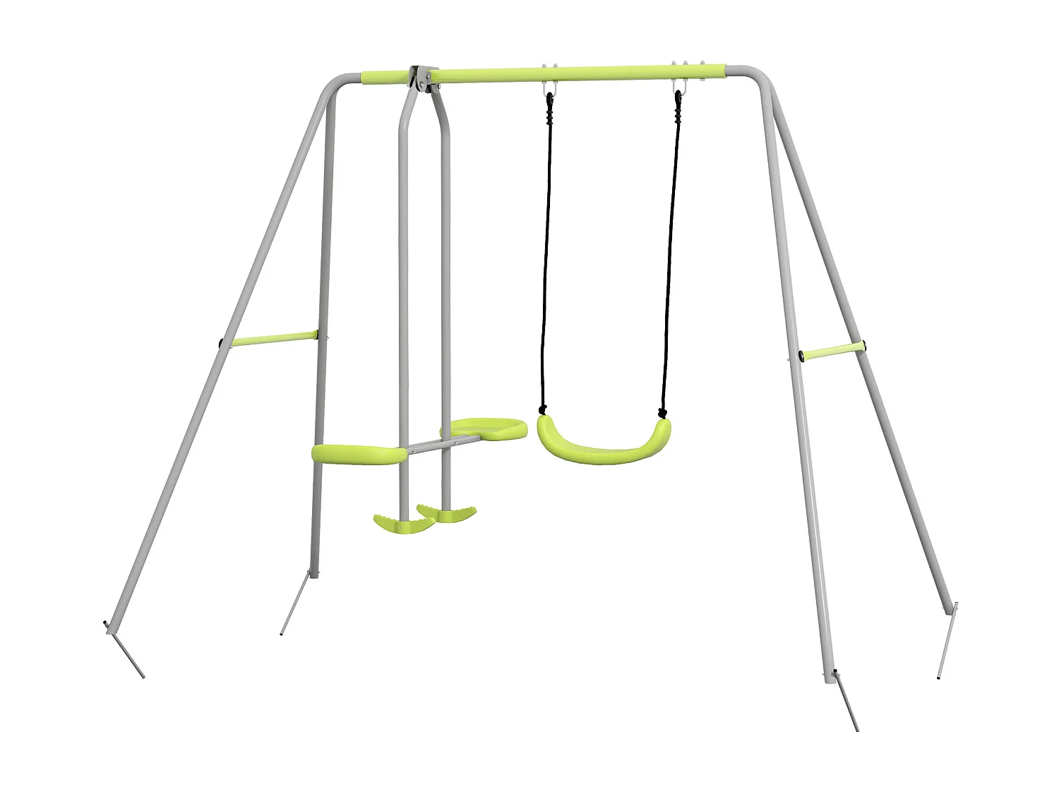 Balançoire 2 agrès portique avec balançoire et face à face dim. 2,55L x 1,6l x 1,8H m métal époxy PE gris vert