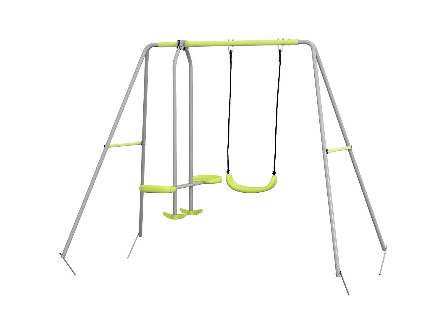 Balançoire 2 agrès portique avec balançoire et face à face dim. 2,55L x 1,6l x 1,8H m métal époxy PE gris vert