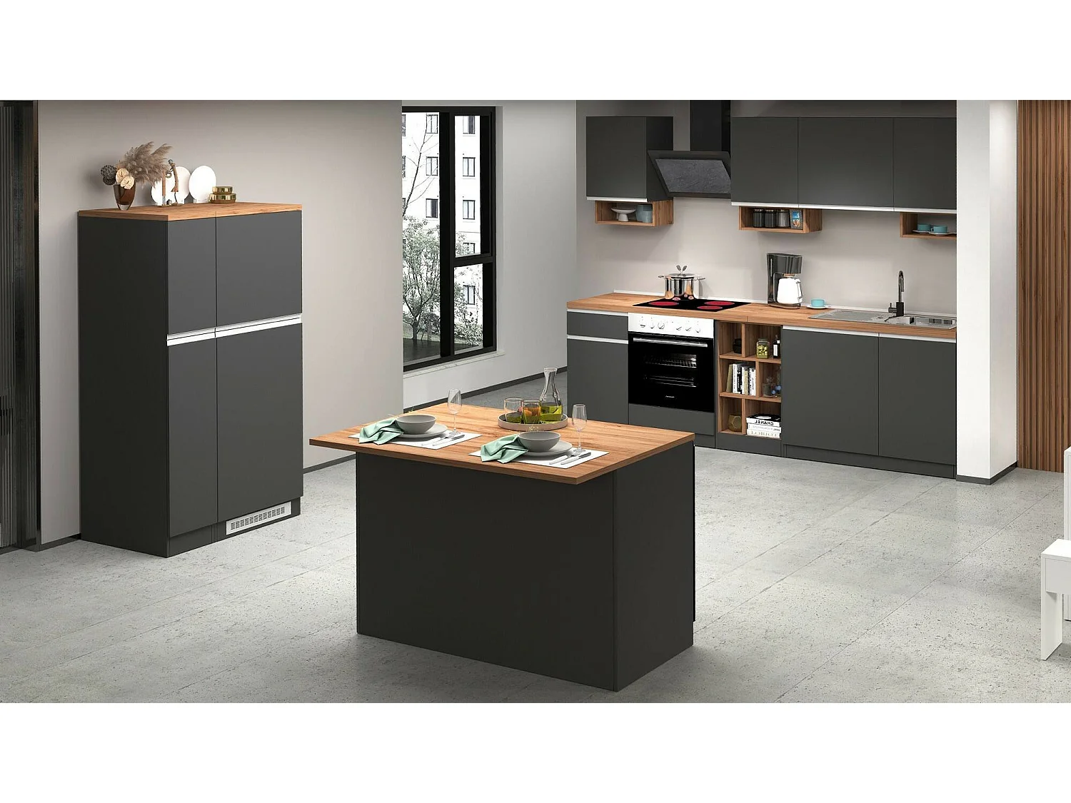 Dmora - Isola da cucina Analiza, 125x90h90 cm, Antracite e Rovere