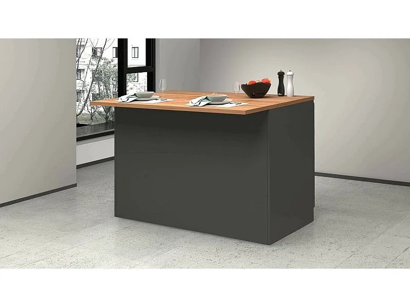 Isla de cocina Daffaticat, Armario multiusos, Mueble cocina, Mesa auxiliar, 100% Made in Italy, 125x90h90 cm, Antracita y Roble