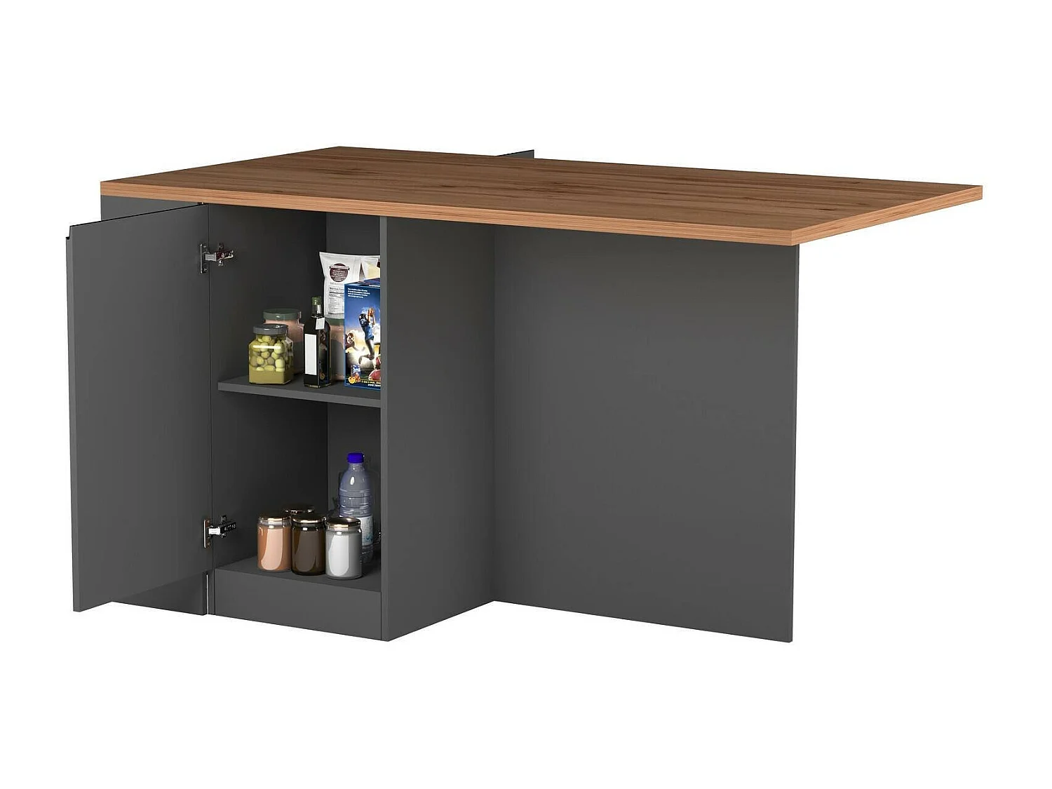 Ilha de cozinha Dcannaval, Roupeiro multiusos, Móveis de cozinha, Mesa auxiliar, 100% Fabricado em Itália, 160x90h90 cm, Antracite e Carvalho