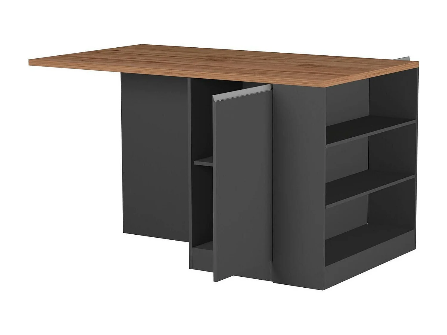 Dcannaval keukeneiland, Multifunctionele kledingkast, Keukenmeubel, Bijzettafel, 100% Made in Italy, 160x90h90 cm, Antraciet en Eiken